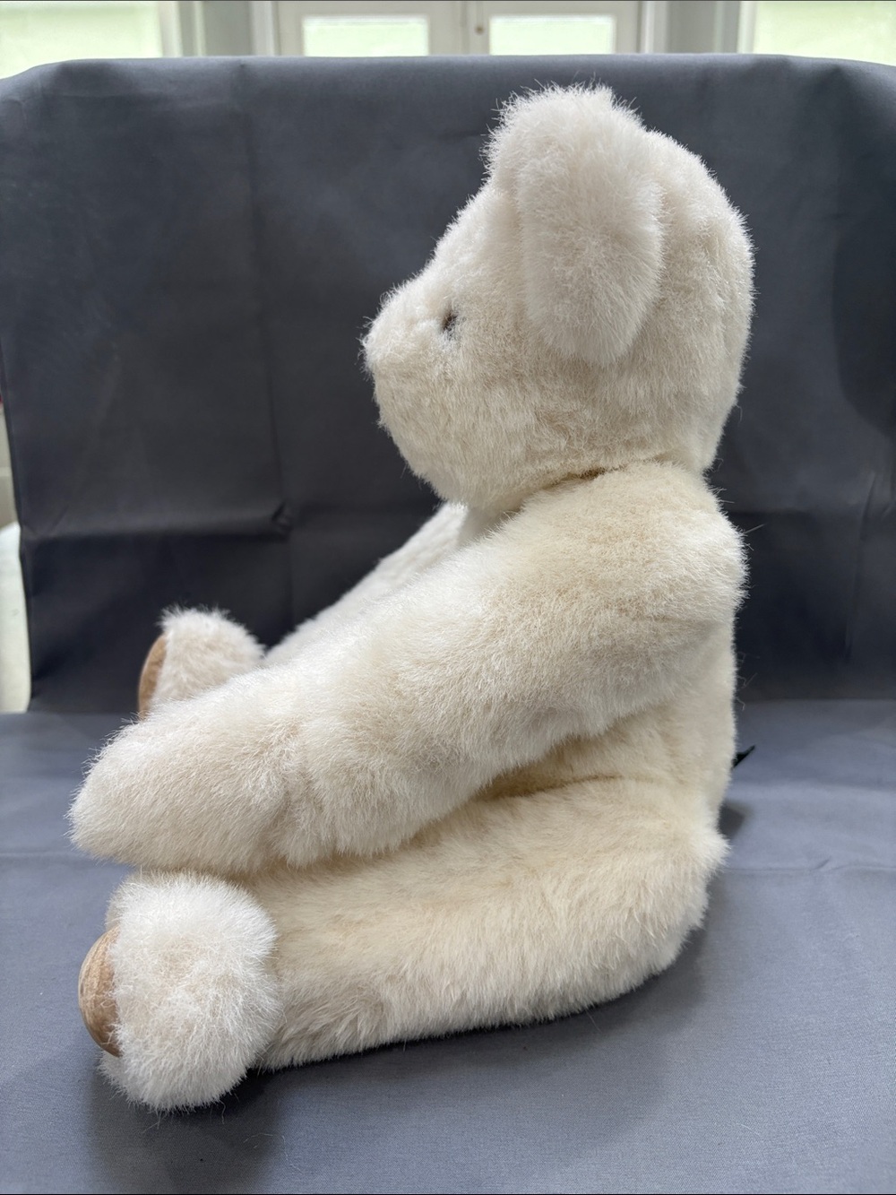 The Vermont Teddy Bear Company white poseable bear with tan paws and black nose - Picture 6 of 14